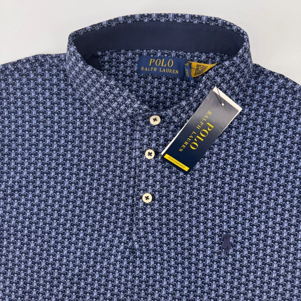 Polo Ralph Lauren Polo Mens Medium Navy Blue Crest Monogram Performance Shirt